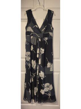 Coldwater Creek Black/White/Gray Empire Waist Floral Chiffon Maxi Dress SZ 14